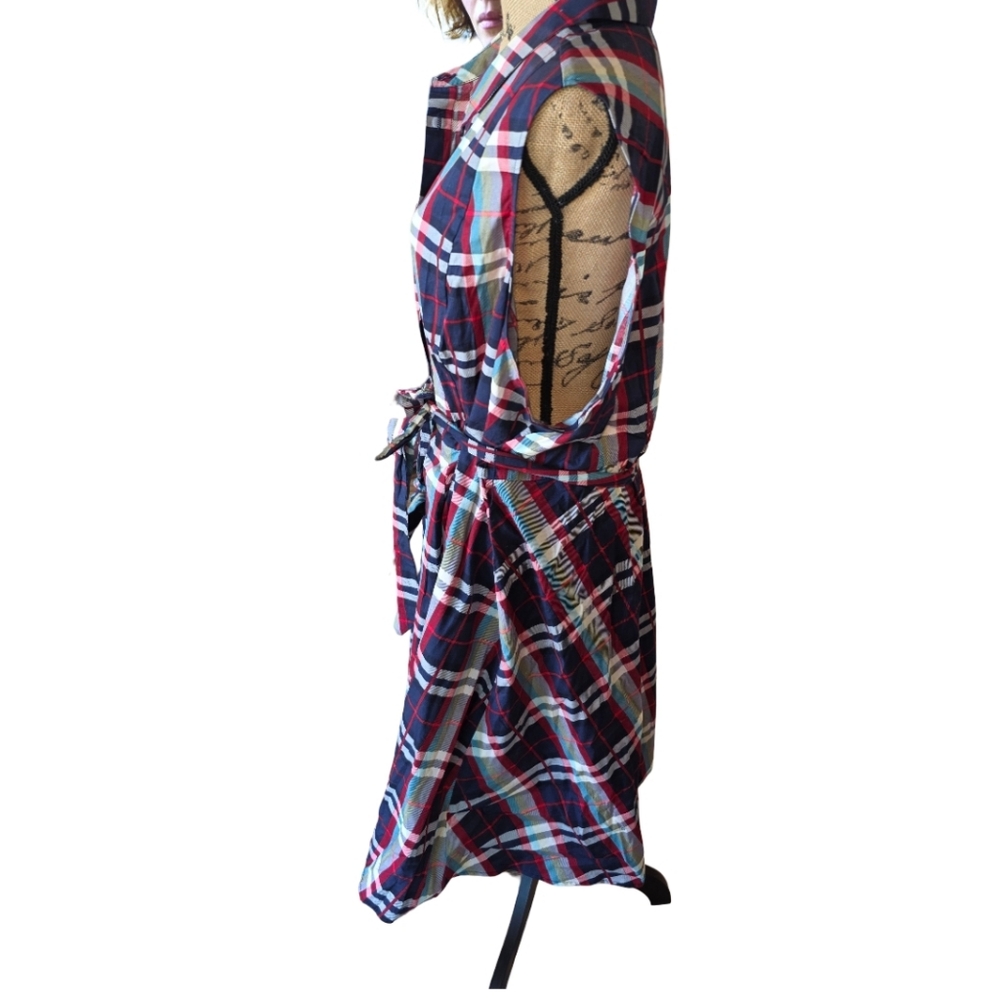 Torrid Womens Plus Size 4 Plaid Sleeveless Button Front Belted Shirt Dress Navy - Picture 4 of 9